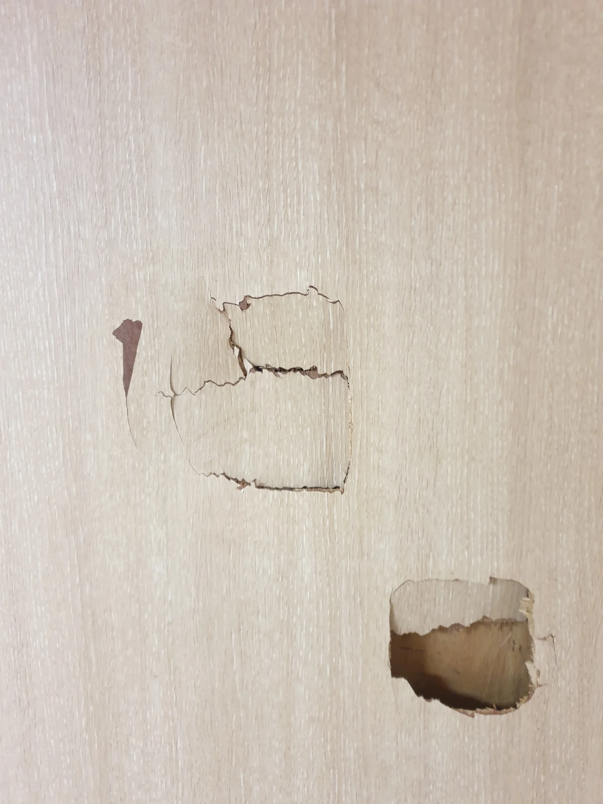 복원 전 구멍이 뚫린 문짝
